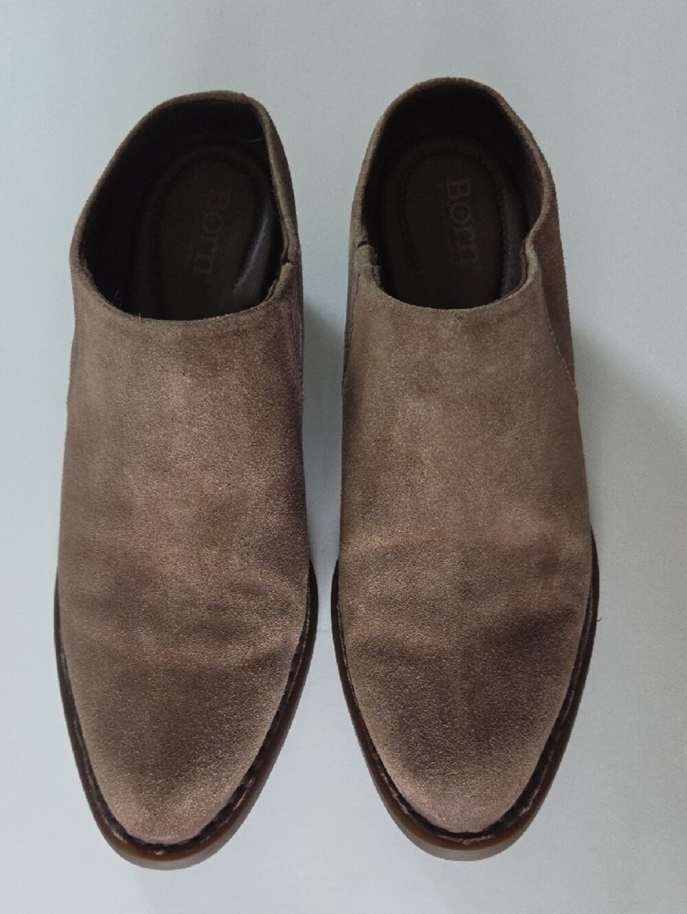 Born Starr 8M Taupe Suede Leather Slip On Clogs Bootie Low Chunky Heel Western